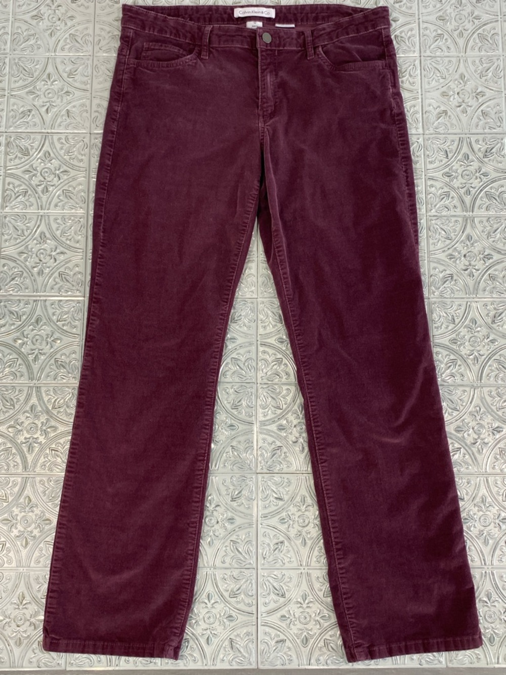 Calvin Klein Women's Straight Leg Corduroy Pants Burgundy Size 12